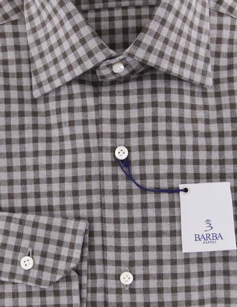 $325 Barba Napoli Brown Plaid Cotton Shirt - Slim - (807 ...