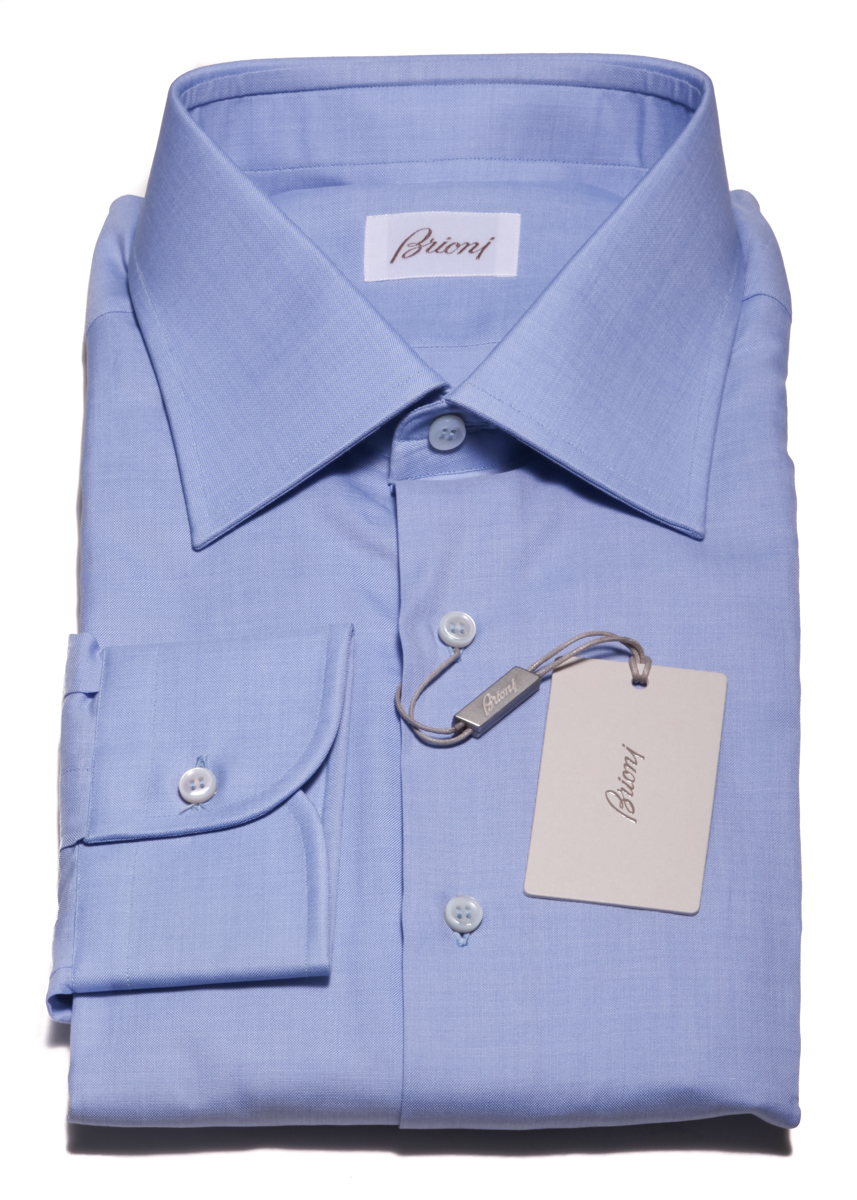 New $600 Brioni Blue Solid Shirt - Slim 